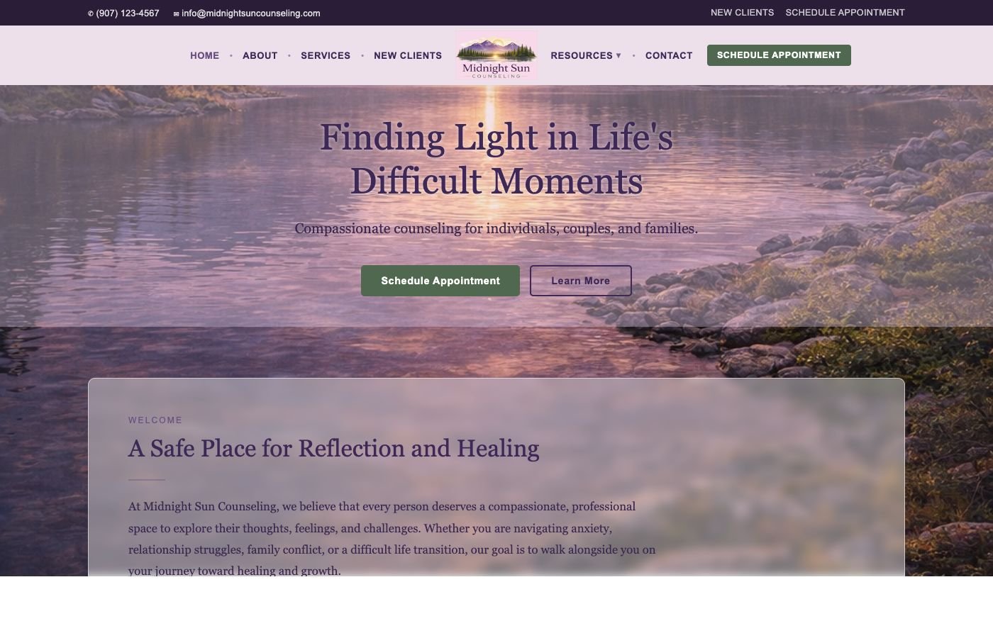 Midnight Sun Counseling website
